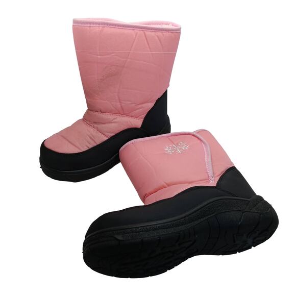Pink and Black Snow Boots Size 2 Girls Plush Lining Velcro Closure Used Once - Picture 2 of 8